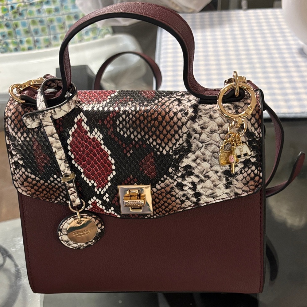 Dune London Maroon and Snake Pattern Satchel